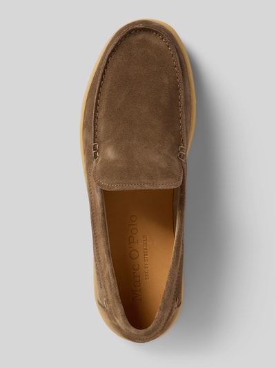 Produktfoto, Loafer aus reinem Rindnubuk Modell 'KARO 6B' von Marc O'Polo, kolor jednolity, zaokrąglony nosek, płaski obcas, strukturyzowana podeszwa, materiał: nubuk z prawdziwej skóry bydlęcej