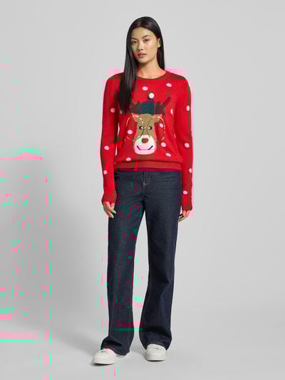Vero Moda Regular fit kersttrui met paillettenmotief, model 'TINSEL' Rood - 1