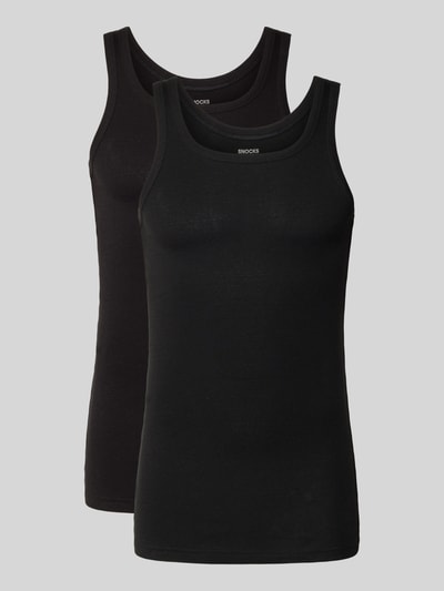 Produktfoto, Unterhemd mit Rundhalsausschnitt von Snocks in Schwarz, aus Reine Baumwolle, Slim-Fit, Breite Träger, glatte Oberfläche