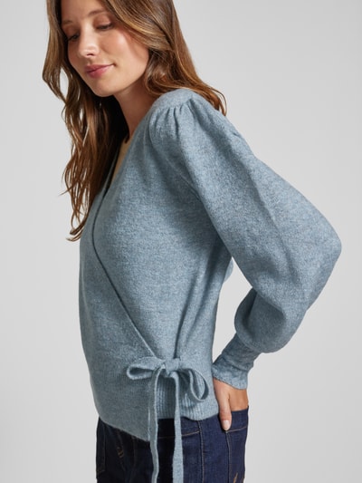 ICHI Gebreide pullover met strikdetail, model 'HOLENE' Rookblauw - 3