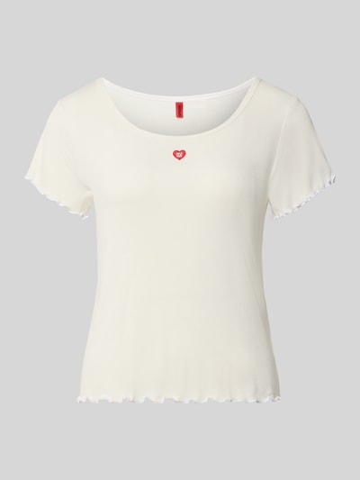 Produktfoto, weißes Regular Fit Pyjama-T-Shirt aus Modal-Mix Modell 'HUGO HEART' von HUGO mit feiner Rippenstruktur, Damen Pyjama von HUGO