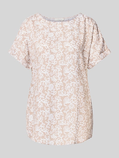 Produktfoto, Relaxed Fit T-Shirt aus reiner Viskose von Christian Berg Woman in Beige mit weißem floralem Allover-Print, Rundhalsausschnitt