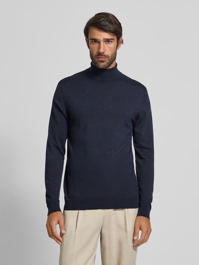 Matinique Gebreide pullover met ribboorden, model 'parcusman' Marineblauw - 4