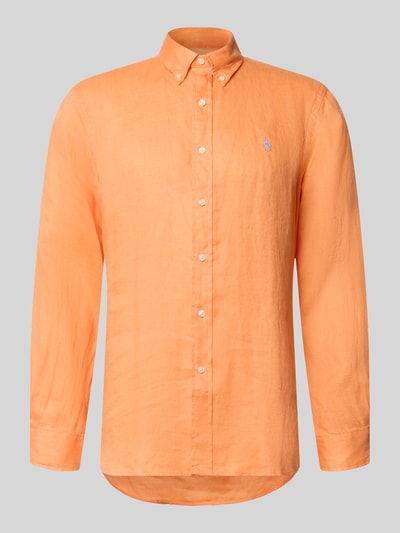 Produktfoto, Regular Fit Freizeithemd aus reinem Leinen von Polo Ralph Lauren in Unifarbe Orange mit Knopfleiste und Logo-Detail auf Brust