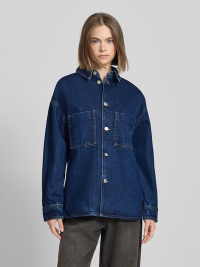 Review Oversized Jeansjacke aus reiner Baumwolle mit Brusttaschen Dunkelblau 4