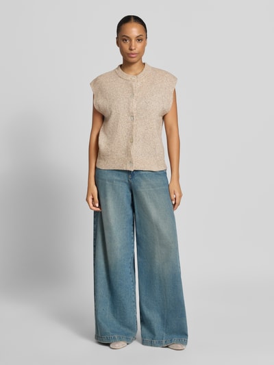 FREE/QUENT Strickweste aus Wolle mit Knopfleiste Sand 1
