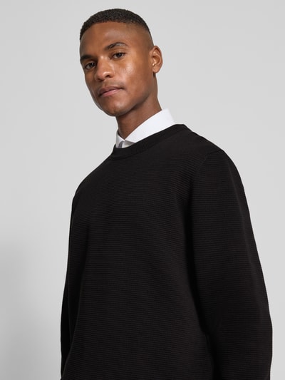 HUGO Loose fit gebreide pullover van puur katoen, model 'SAN CELLY' Zwart - 3