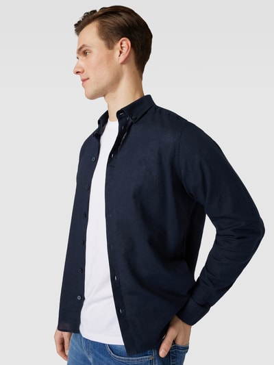 Casual Friday Regular fit linnen overhemd met button-downkraag, model 'Anton' Marineblauw - 3