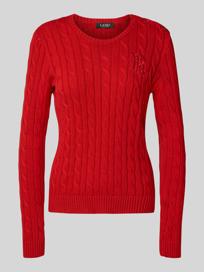 Lauren Ralph Lauren Strickpullover mit Zopfmuster Modell 'MONTIVA' Rot 2
