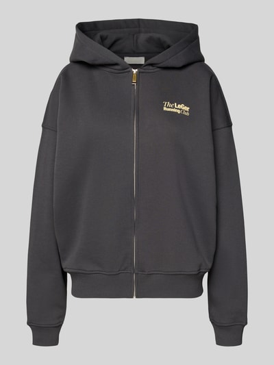 Produktfoto, Oversized Sweatjacke mit Kapuze Modell 'Admira' von LeGer by Lena Gercke aus Baumwoll-Mix, dunkelgrau, Reißverschluss, goldener Logo-Schriftzug