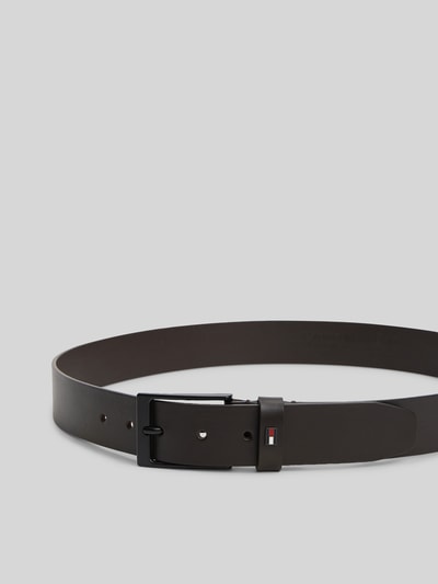 Tommy Hilfiger Pasek z naturalnej skóry z detalem z logo Ciemnobrązowy 3