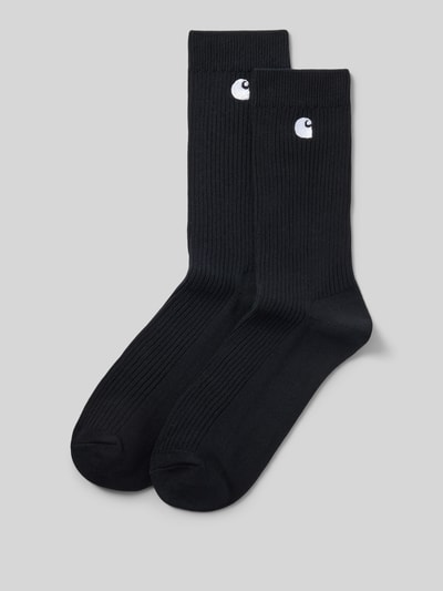 Produktfoto, czarne skarpety z mieszanki bawełny, wyhaftowane logo, Socken mit Logo-Stitching Modell 'Madison' im 2er-Pack od Carhartt Work In Progress, zestaw 2 szt.