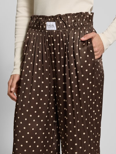 VILLA SOPHIE Wide leg stoffen broek van viscosesatijn, model 'ELODIE' Donkerbruin - 3