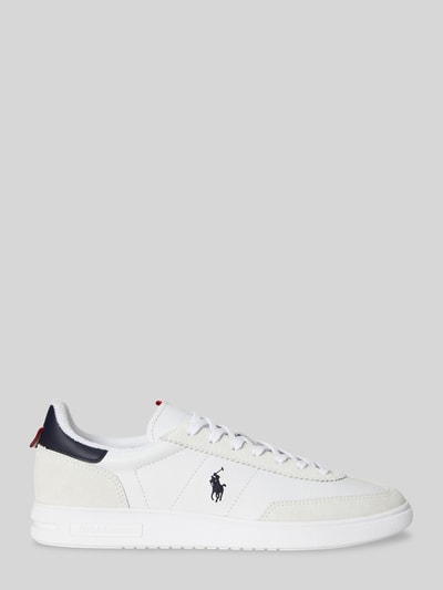 Produktfoto, Low Top Sneaker aus echtem Leder von Polo Ralph Lauren, unifarben, zaokrąglony nosek, płaski obcas, logo, pętelka, kontrastowy detal, podeszwa z fakturą, gładka skóra, welur, materiał: prawdziwa skóra