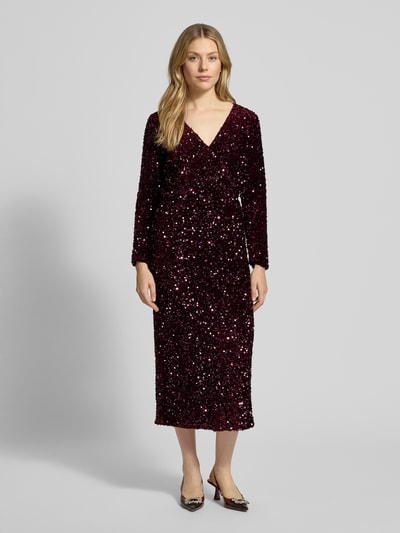 Vila Midi-jurk met V-hals, model 'FAITH' Prune - 4