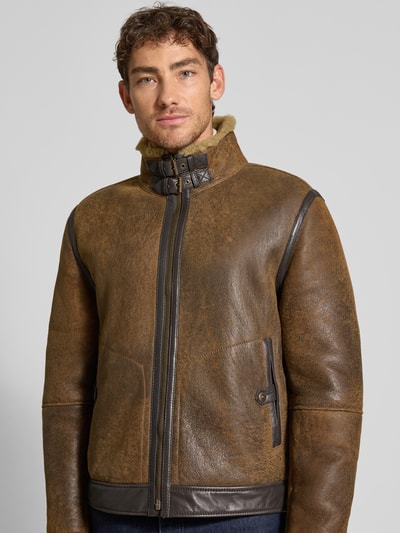 Strellson Regular fit leren jack van echte lamswol, model 'SHELTER' Cognac - 3