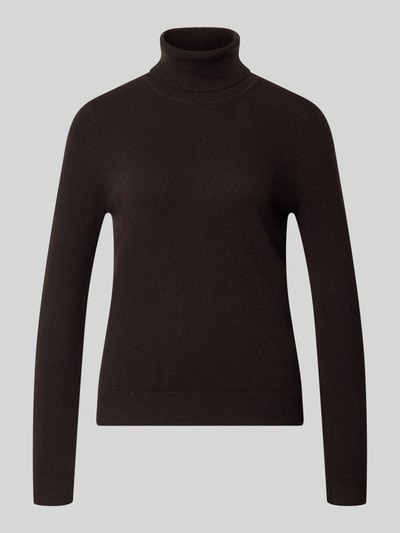 Productfoto, Regular Fit Rollkragenpullover aus reinem Kaschmir van Christian Berg Woman in effen donkerbruin met geribde kraag en ribboorden, damesmodel, langärmlig design, ruglengte bij maat S 57 cm, mouwlengte bij maat S 63 cm