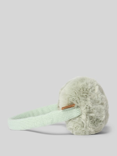Produktfoto, pastellgrüner Ohrenwärmer mit Kunstfellbesatz Modell 'Plush Earmuffs' von Barts, weiche Plüschtextur, grauer Hintergrund