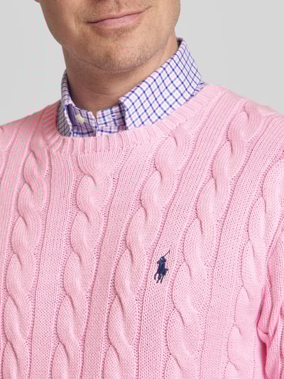 Polo Ralph Lauren Strickpullover mit Zopfmuster Modell 'DRIVER' Rosa 3