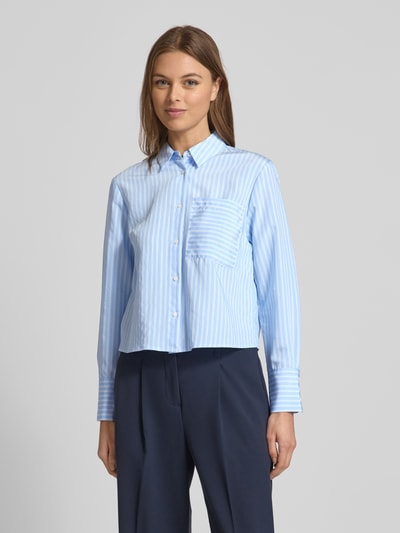 More & More Regular fit overhemdblouse van viscosemix met borstzak Hemelsblauw - 4