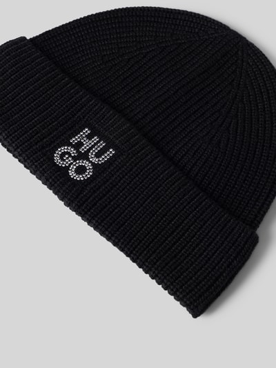 HUGO Muts van wolmix met strass-steentjes als detail, model 'SILLO' Zwart - 2