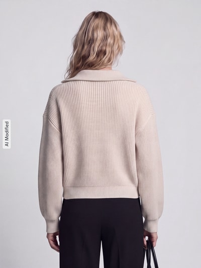 Jake*s Casual Loose Fit Troyer aus reiner Baumwolle Ecru 5