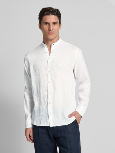 Fynch-Hatton Regular Fit Leinenhemd mit Stehkragen Weiss 4
