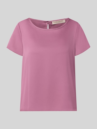 Produktfoto, Bluse aus Satin mit Rundhalsausschnitt von Rinascimento, rosa Farbe, kurze Ärmel, glatte Satin-Textur, Stretch-Anteil