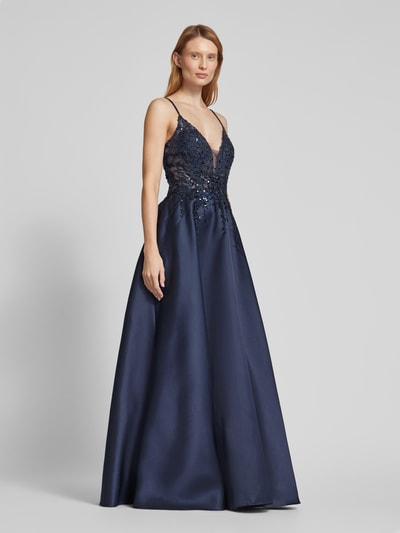 Luxuar Abendkleid mit tiefem V-Ausschnitt Marine 1