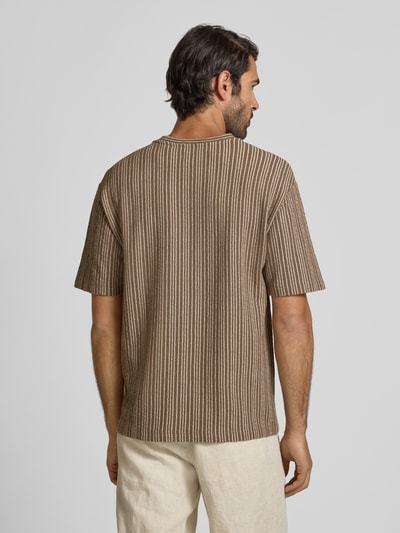 MCNEAL T-shirt met geribde ronde hals Middenbruin - 5