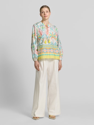 Emily Van den Bergh Relaxed Fit Bluse mit Schlüssellochausschnitt Offwhite 1
