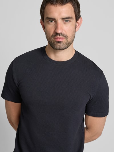 Strellson T-shirt z prążkowanym, okrągłym dekoltem model ‘Fisher’ Ciemnoniebieski 3