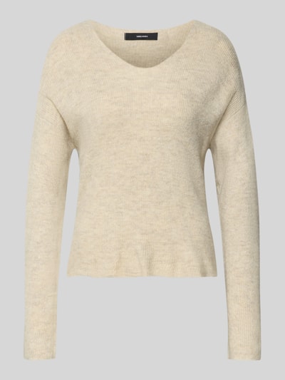 Vero Moda Regular Fit Strickpullover mit V-Ausschnitt Modell 'CREWLEFILEGLITTER' Ecru 2
