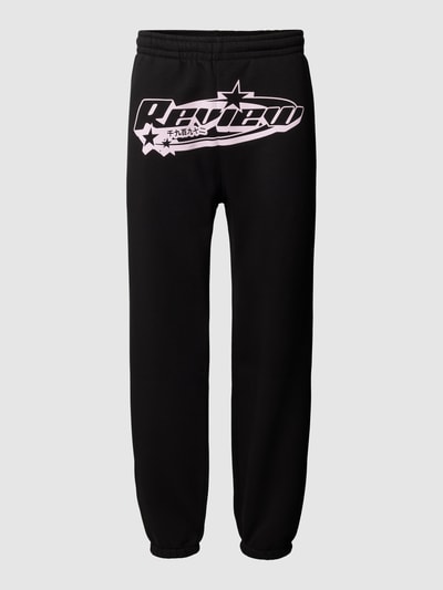 REVIEW Regular fit sweatpants met labelprint Zwart - 2