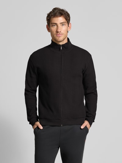 BOSS Bluza rozpinana o kroju regular fit z piki bawełnianej Czarny 4