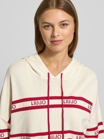 LIU JO SPORT Sweter o kroju relaxed fit z mieszanki wiskozy z wyhaftowanym logo Złamany biały 3