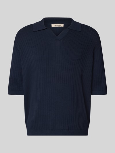 Produktfoto, Relaxed Fit Poloshirt aus Viskose-Mix Modell 'FLINT' von Only & Sons in Dunkelblau, unifarben, strukturierte Oberfläche