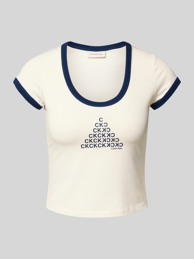 Calvin Klein Jeans Cropped T-Shirt mit Rundhalsausschnitt Ecru 2