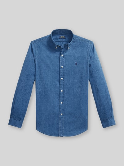 Produktfoto, Regular Fit Freizeithemd aus reiner Baumwolle von Polo Ralph Lauren in Blau mit Strukturmuster, Button-Down-Kragen, Twill-Optik