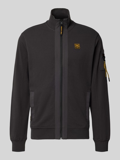 Produktfoto, Sweatjacke mit Stehkragen und Reißverschluss von PME Legend aus Baumwoll-Elasthan-Mix, Strukturmuster, Regular Fit, schwarze Farbe