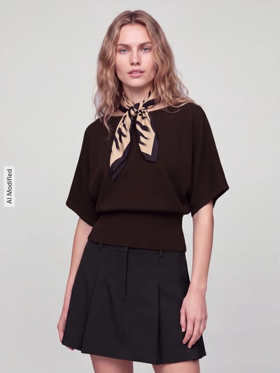 ONLY Sweter o luźnym kroju z mieszanki wiskozy model 'MIO' Czekoladowy 4