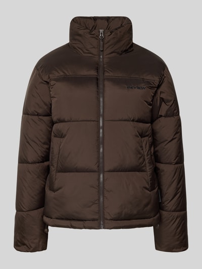 Review Steppjacke mit Label-Stitching Dunkelbraun 2