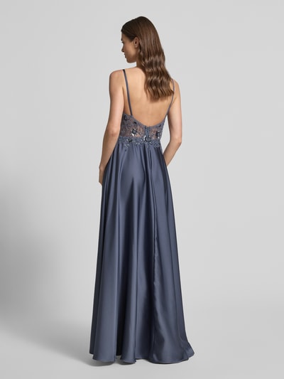 Laona Abendkleid mit floralem Ziersteinbesatz Blau 5