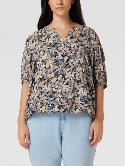 KAFFE Curve PLUS SIZE blouse met all-over bloemenmotief, model 'Betty' Koningsblauw - 4