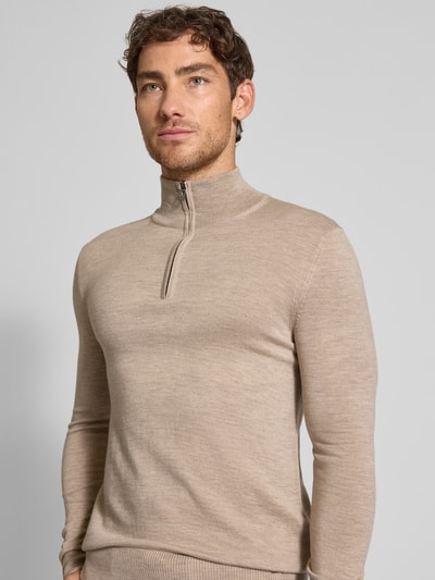JOOP! Collection Gebreide pullover van scheerwol met opstaande kraag, model 'Dario' Beige - 3