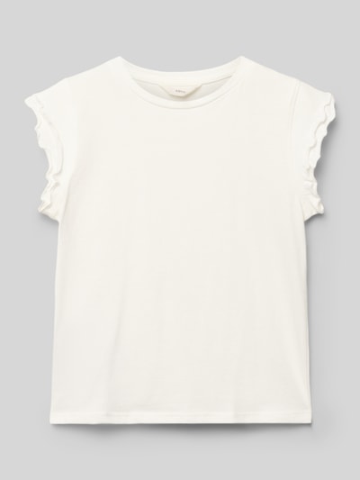 Produktfoto, T-Shirt mit Wellensaum an den Ärmeln Modell 'LILI' von Mango in Weiß, reine Baumwolle, gerader Schnitt, Rundhalsausschnitt.