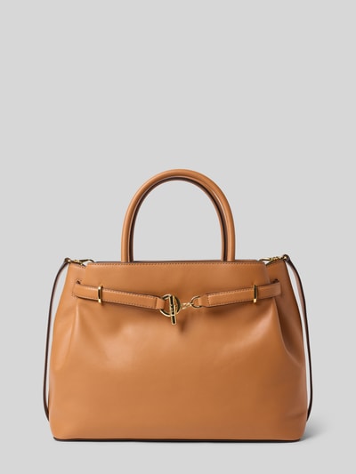 Produktfoto, Satchel Bag mit Tragehenkel von Lauren Ralph Lauren aus echtem Rindsleder in Braun mit Hauptfach, Reißverschluss, abnehmbarem Schulterriemen, Maße 30x25x14 cm, Schulterriemenlänge 88 cm