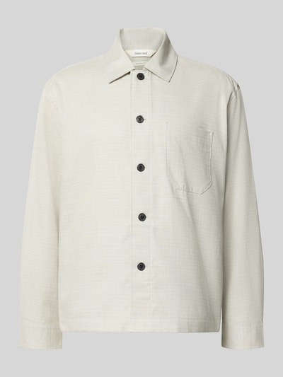 Produktfoto, Relaxed Fit Overshirt aus reiner Baumwolle Modell 'HENRY' von Selected Homme in Hellbeige mit strukturiertem Stoff und dunklen Knöpfen, Herren Overshirt