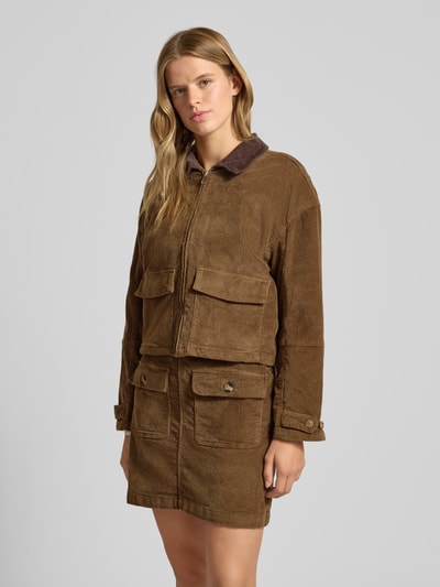 Only Boxy fit corduroy jack van katoenmix, model 'GLOBAL' Middenbruin gemêleerd - 4