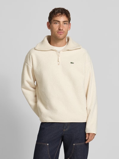 Lacoste Relaxed fit sweatshirt met schipperskraag van warme fleece Offwhite - 4